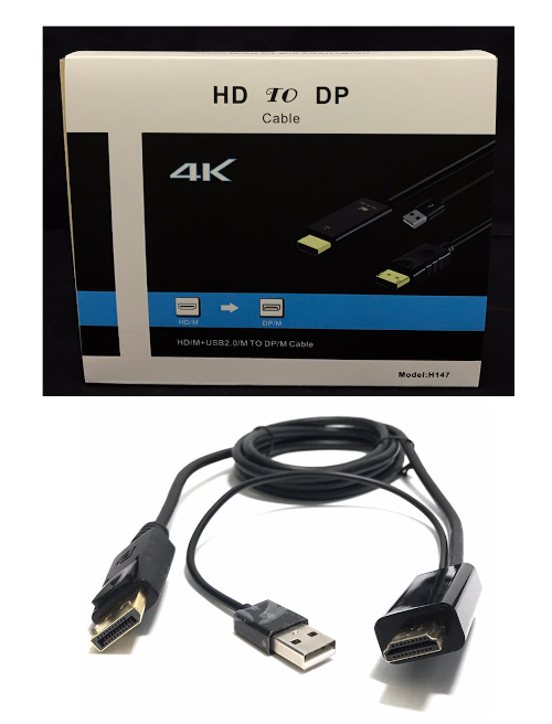 HDMI 4K Male to DP Male + USB Male Cable 1.8m